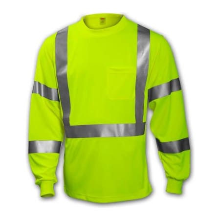 Tingley Long Sleeve Hi-Vis T-Shirt, Class 3, Type R, Birds Eye Polyester, Fluorescent Yellow/Green, 4X S75522.4X